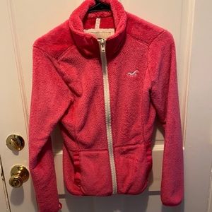 Hollister HCO Custom XS fleece long sleeve jacket coat full zip Pink 2 front pkt